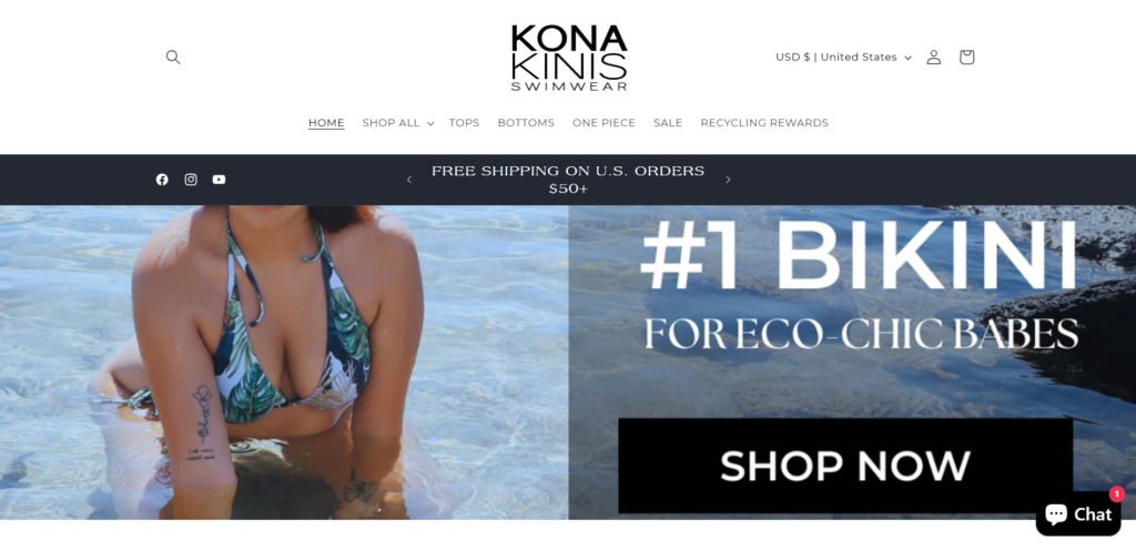 Kona Kinis swimwear homepage screenshot