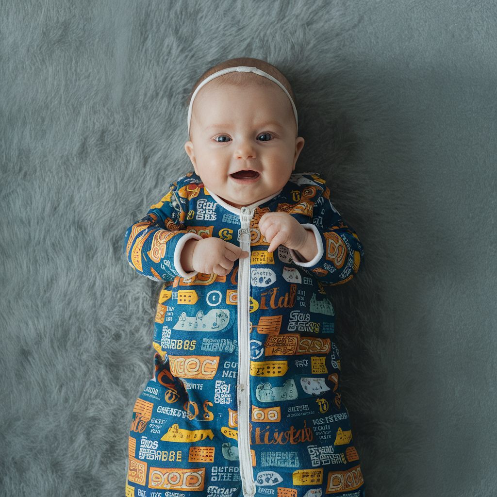 baby wearing a sleep sack for babies.