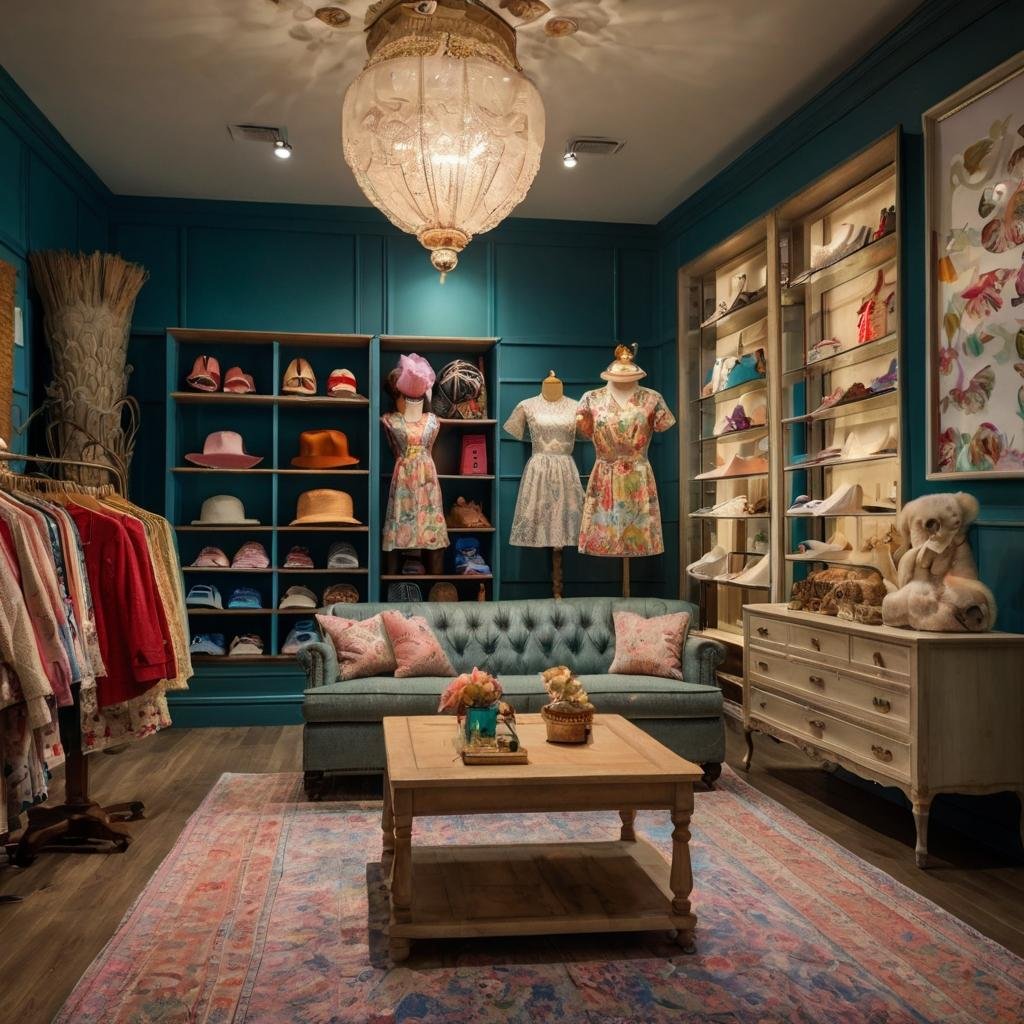 Vibrant warehouse filled with stylish kids' clothing and smiling children playing together.