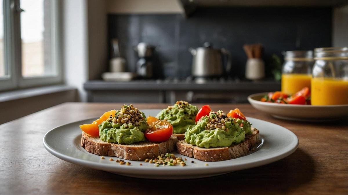 Colorful, healthy meal for individuals with braces featuring chicken, veggies, and avocado toast.