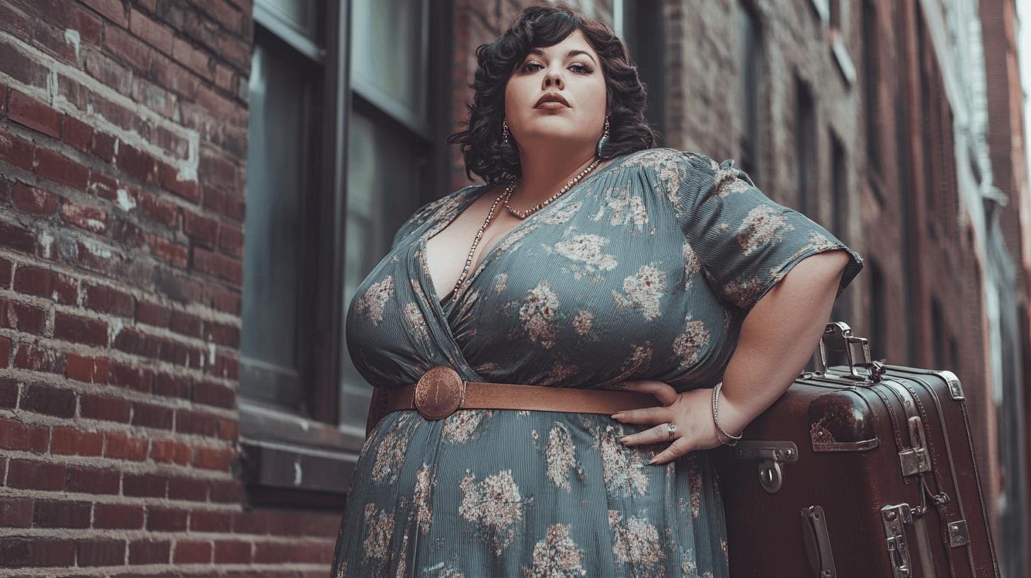 An elegant-looking woman wearing a plus size vintage dress bought from an affordable plus size vintage dresses shop in town.