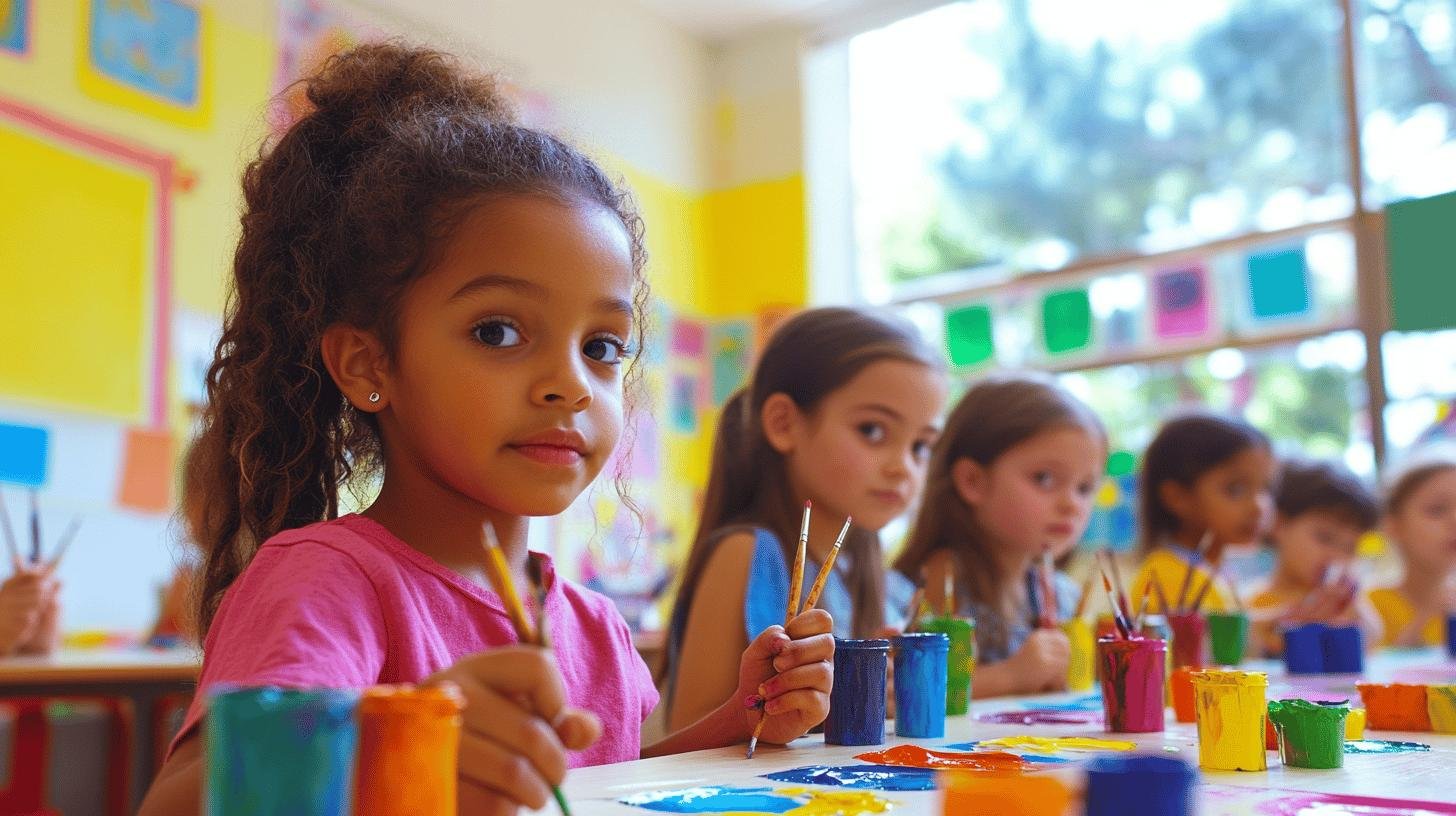 Children painting during Gender Identity Lessons in a classroom.