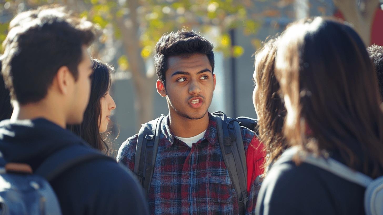 Students having a discussion about Race-Based Admissions on campus.