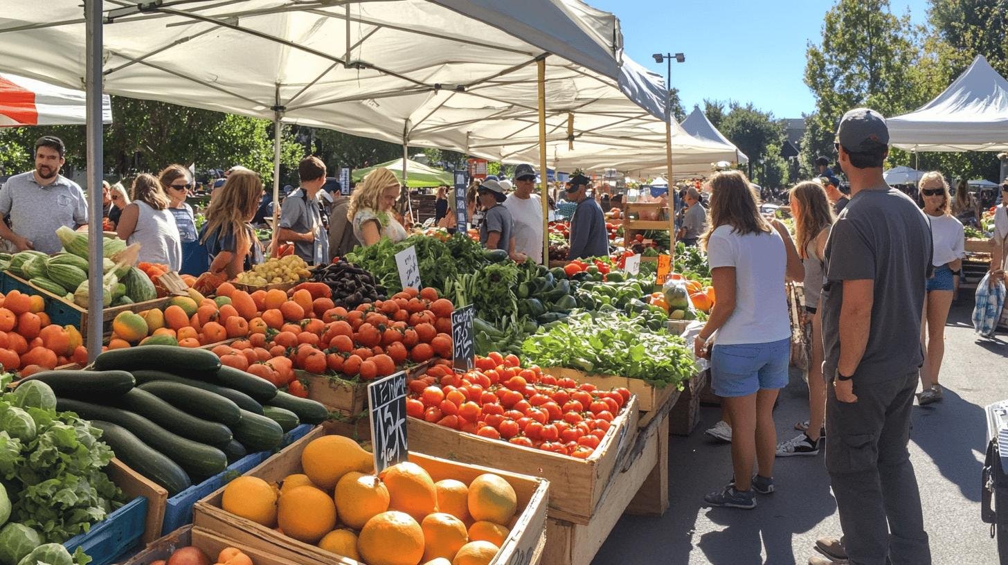 Shoppers at an outdoor market selecting produce, exemplifying Market Economy Buying Decisions.