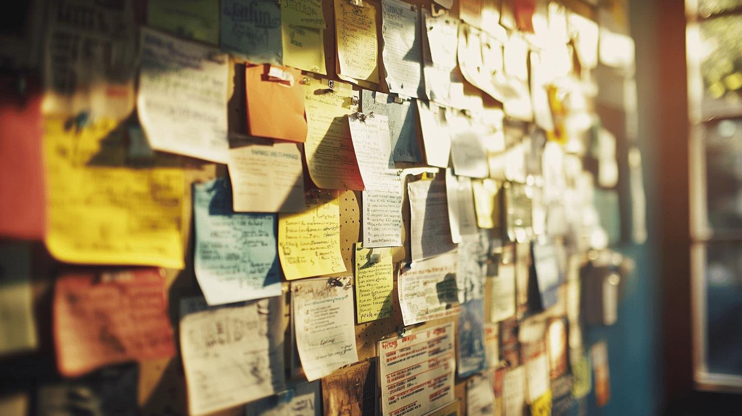 Bulletin board displaying job postings, illustrating various opportunities for hiring employees.