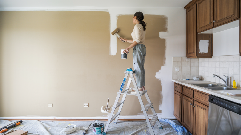 woman painting a kitchen