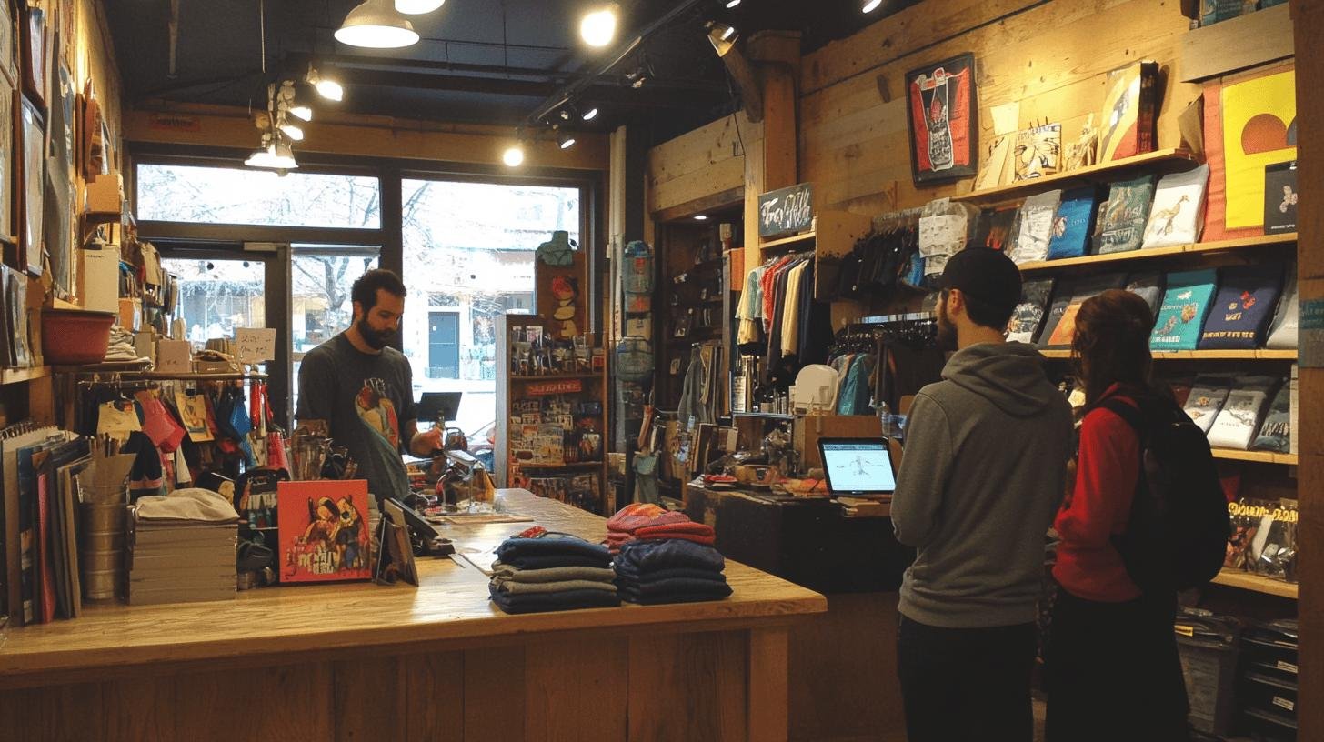 Customers inside a cozy retail store, representing the Brick and Mortar Business Model.