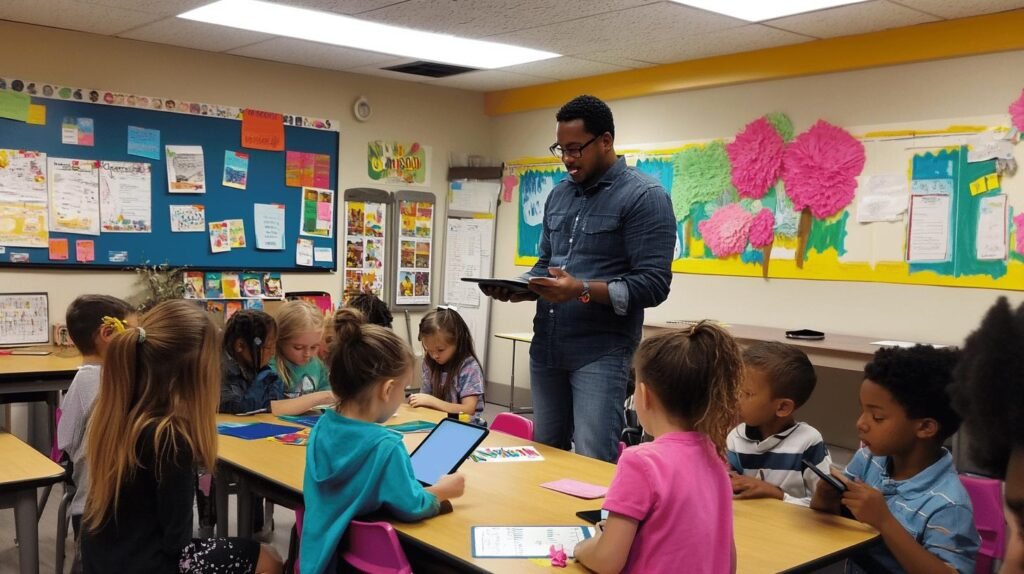 a man standing in front of a group of kids - Apple giving back