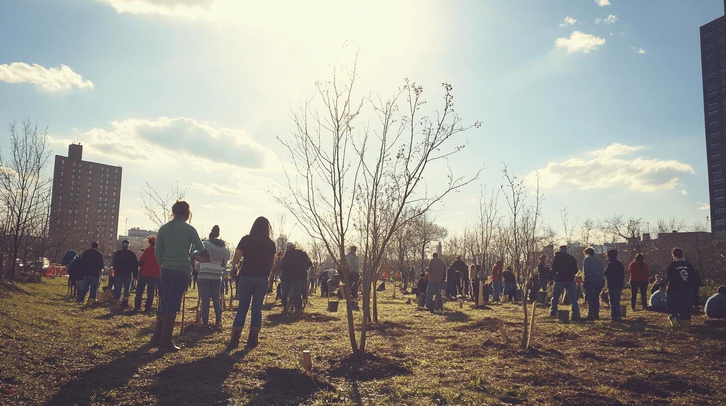 Community members planting trees, highlighting BMW Giving Back to the Community.