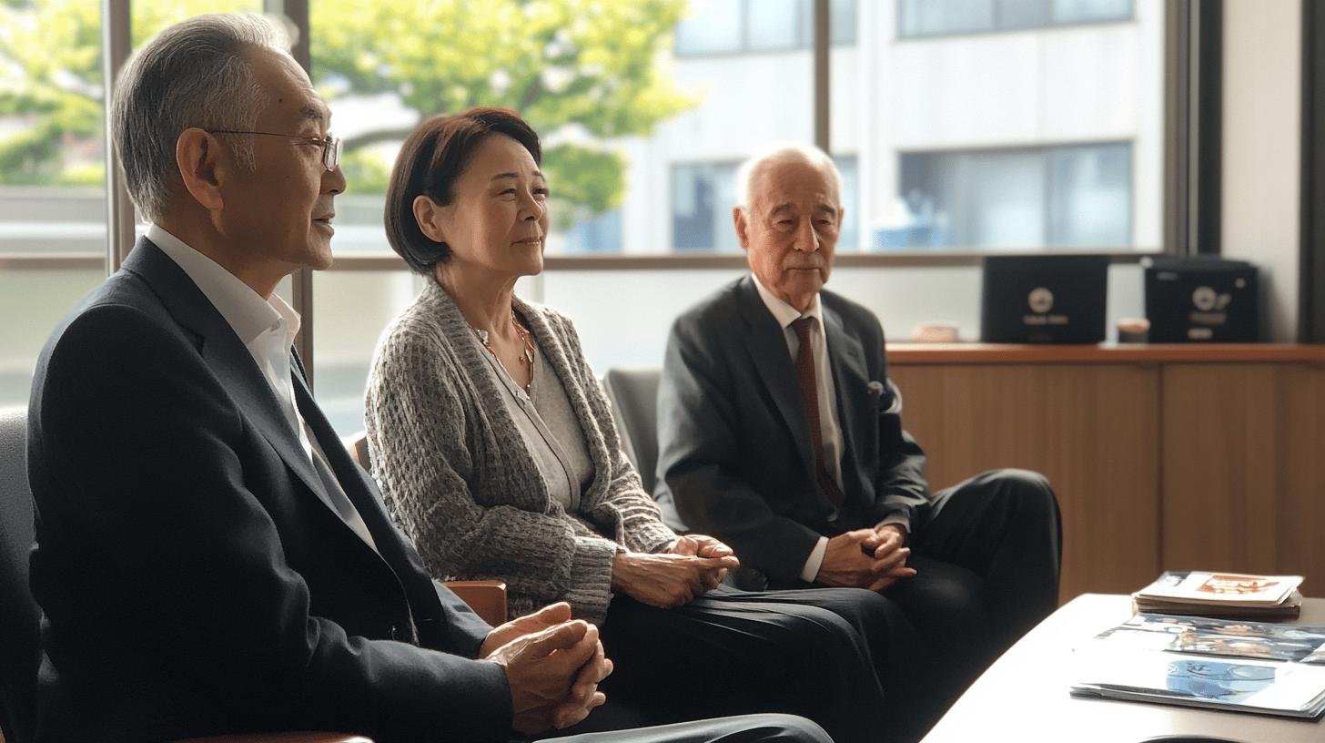 Three business professionals discussing strategies for enduring family businesses.