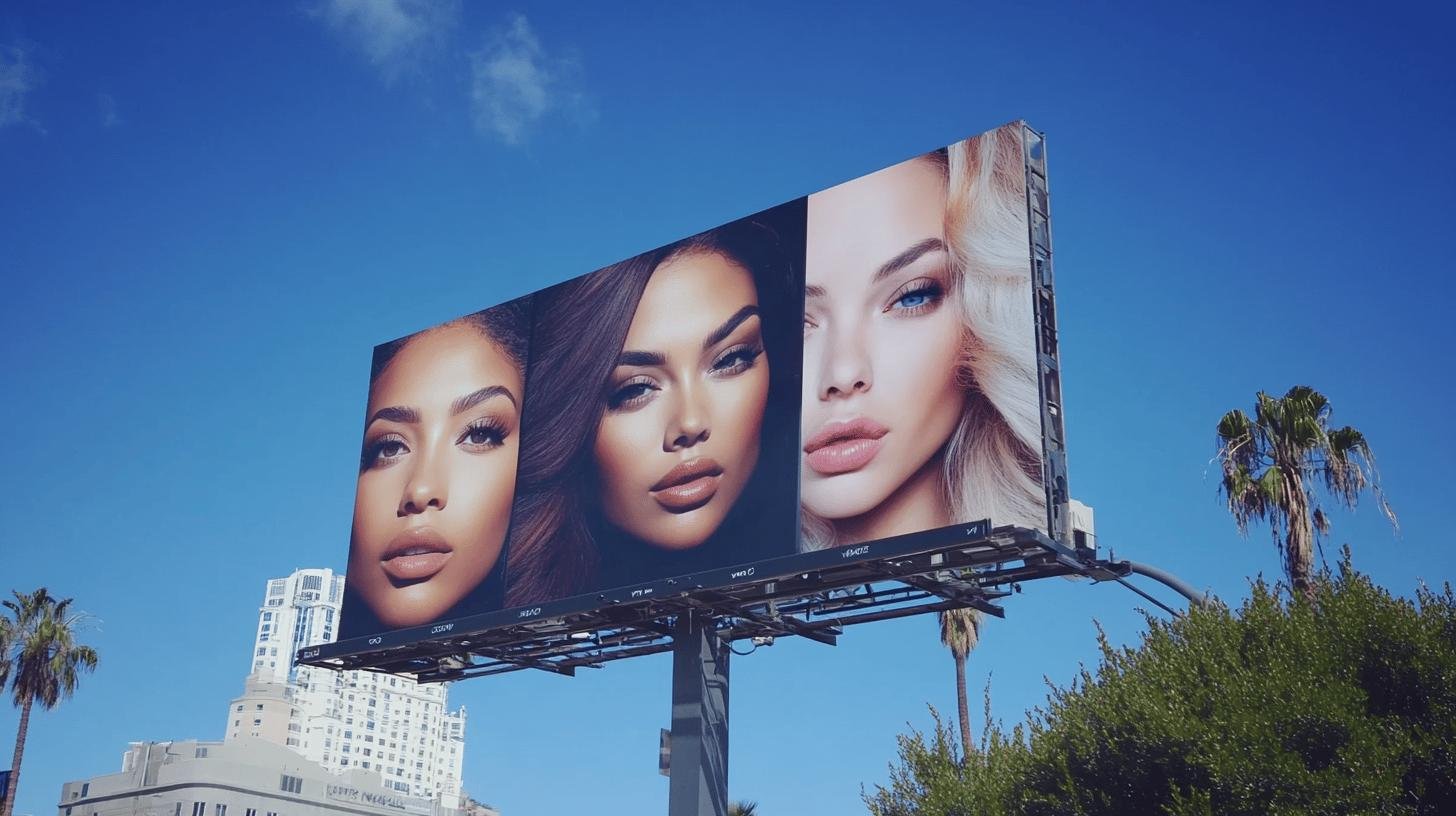 Billboard featuring diverse models as part of a viral woke campaign.