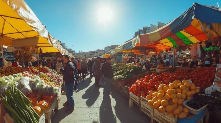 a group of people at a market - Characteristics of laissez faire economics