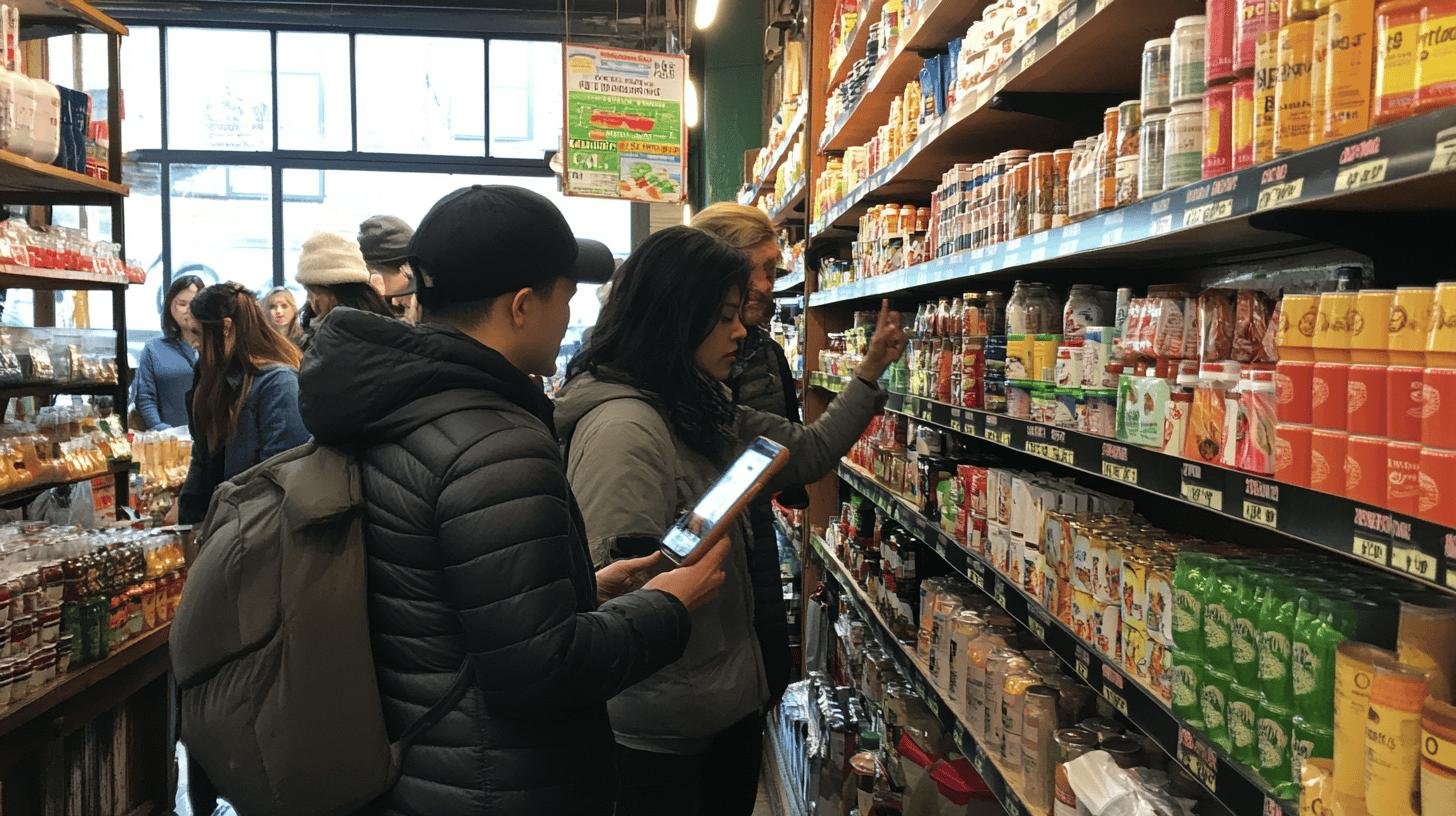 Shoppers browsing products in a grocery store, illustrating how competition affects the market.