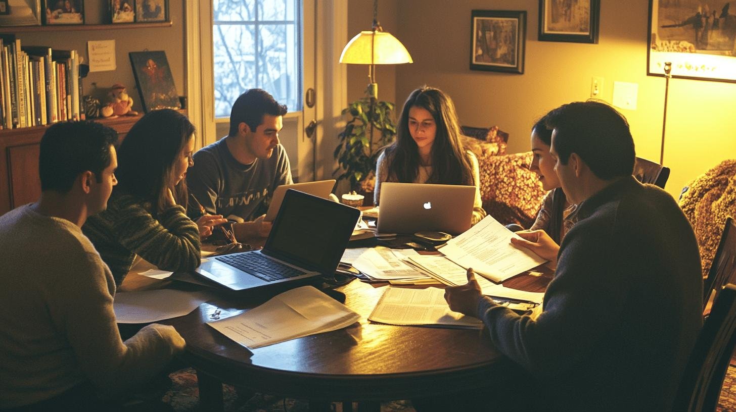 A family business team working around a table, showcasing the structure of family business.