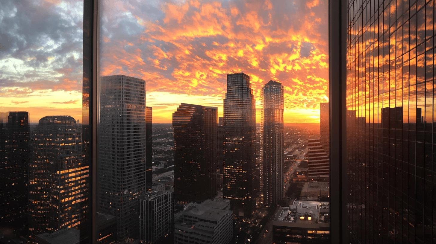 City skyline at sunset, representing urban growth and debates in 'Laissez-Faire Economics vs. Neoliberalism'.