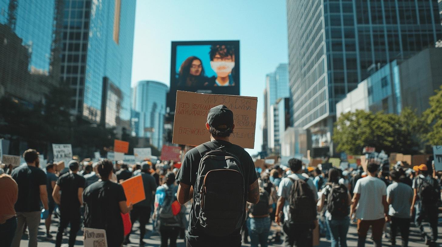 Protesters in a city during a viral woke campaign demonstration.