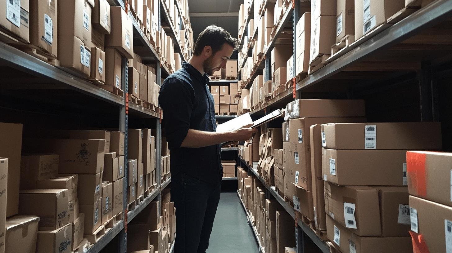 man checking stocks in stockroom - best inventory method for small business