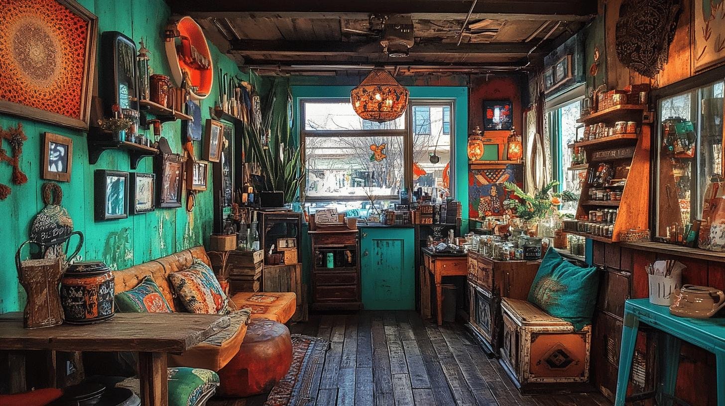 Eclectic, vibrant retail store with unique decor, showcasing how standing out can address competition in retail business.