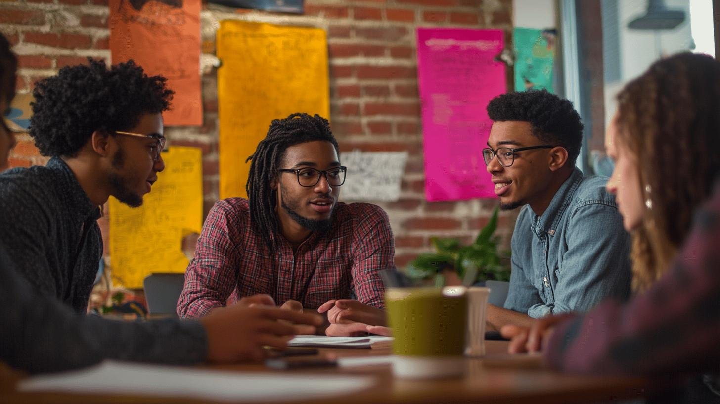 Group of diverse individuals in discussion about the attributes of a woke mind.