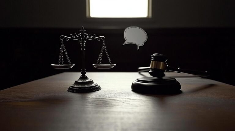 a gavel and scale on a table - Defamation and Freedom of Speech