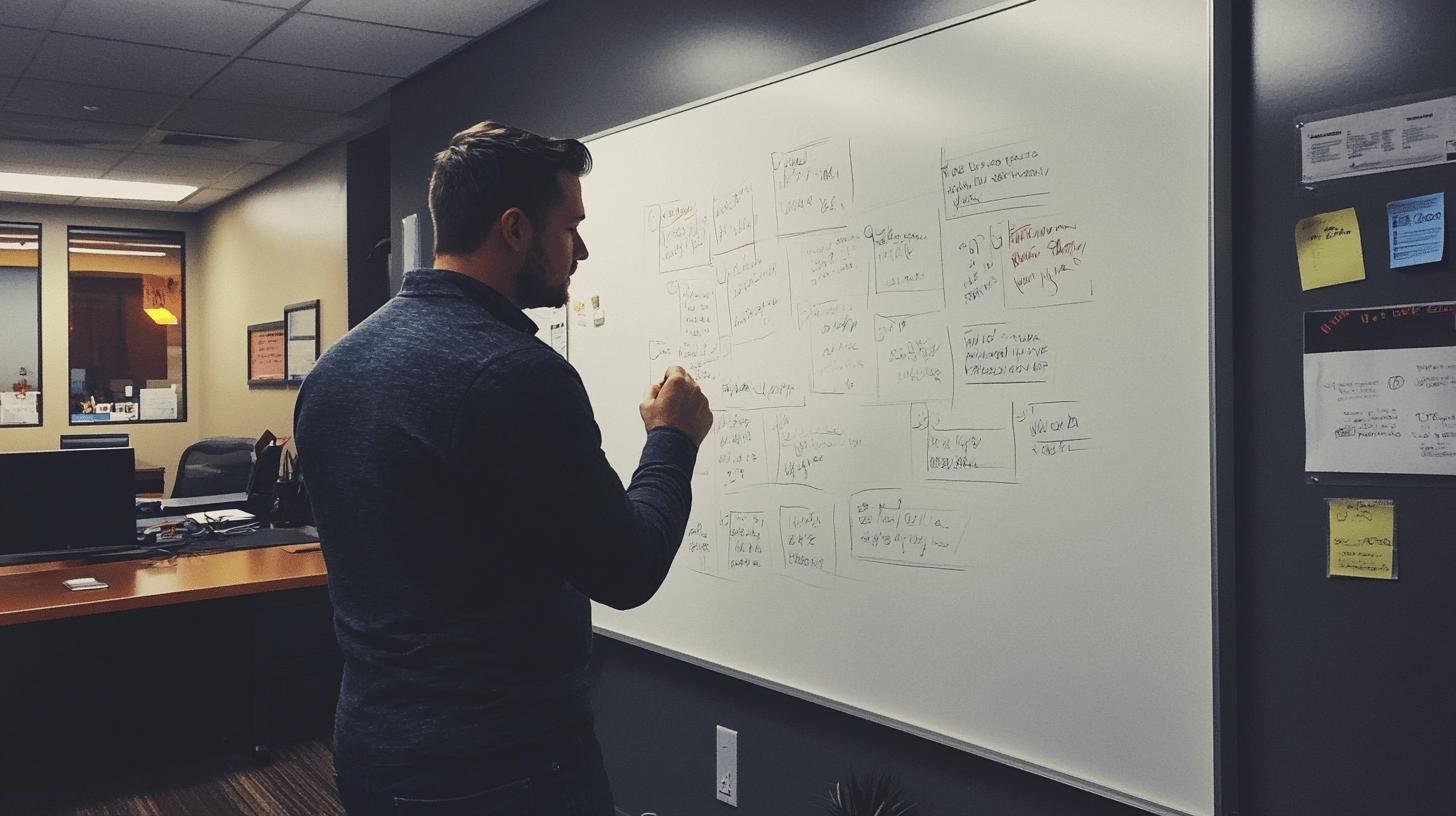 man writing plan on whiteboard - how to set up a referral program for a small business