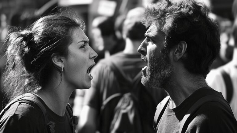 a man and woman yelling at each other - does freedom of speech include hate speech