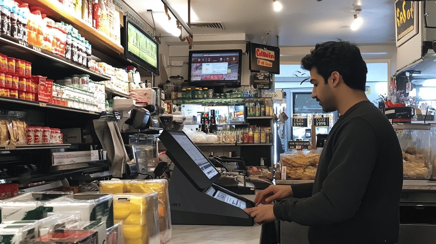 man in store using POS system - best POS system for small business