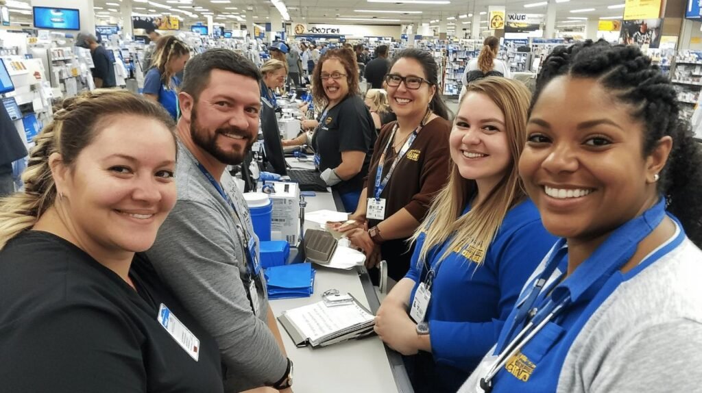 a group of people in a store - Walmart giving back