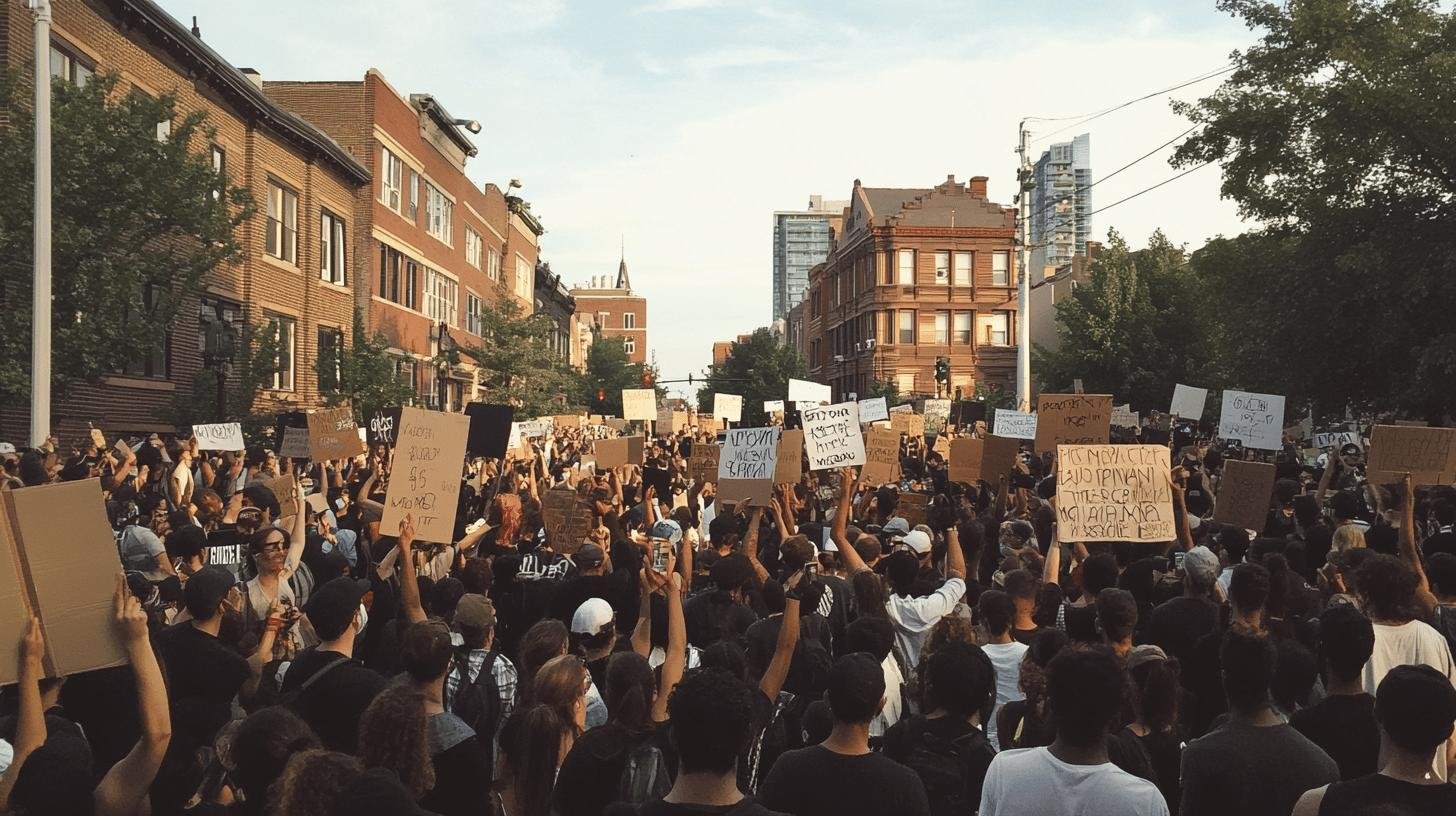 a group of people holding signs in a protest - anti-woke politics