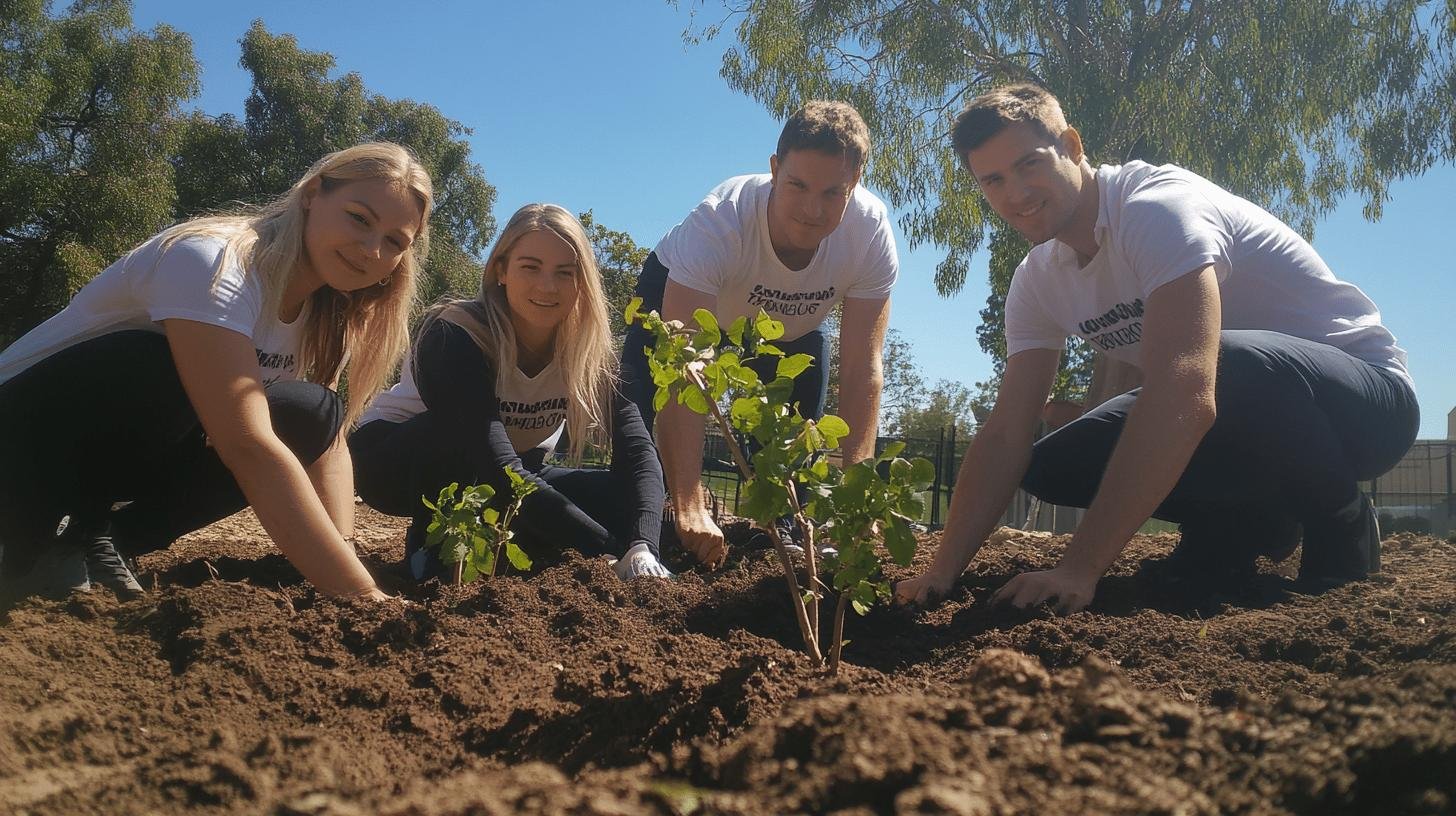 Group of volunteers planting a sapling, highlighting why it is important to give back today.