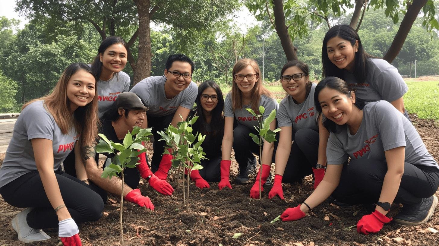 PwC team collaborating on community project as part of PwC Giving Back to the Community initiative.