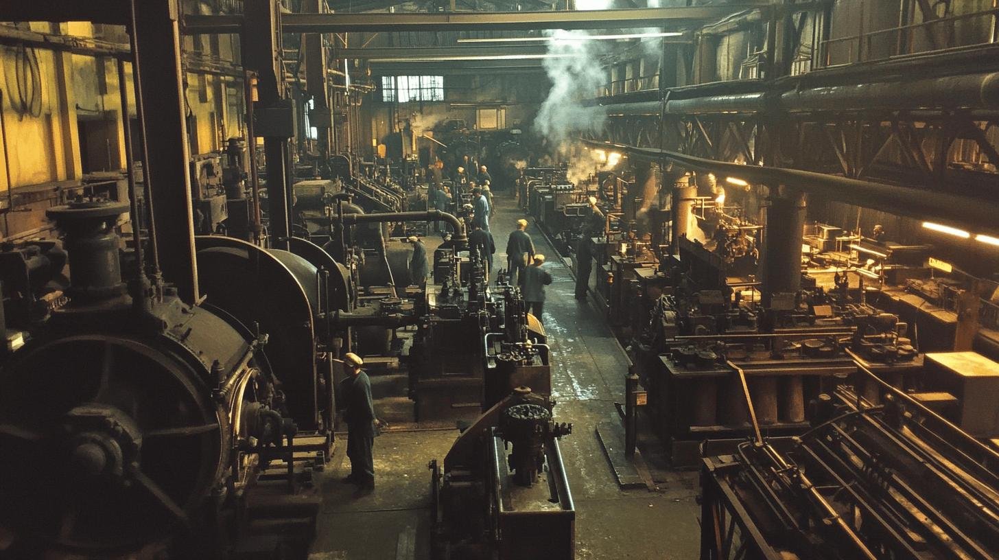 Industrial factory scene illustrating the impact of Laissez-Faire Economics on industrialization.