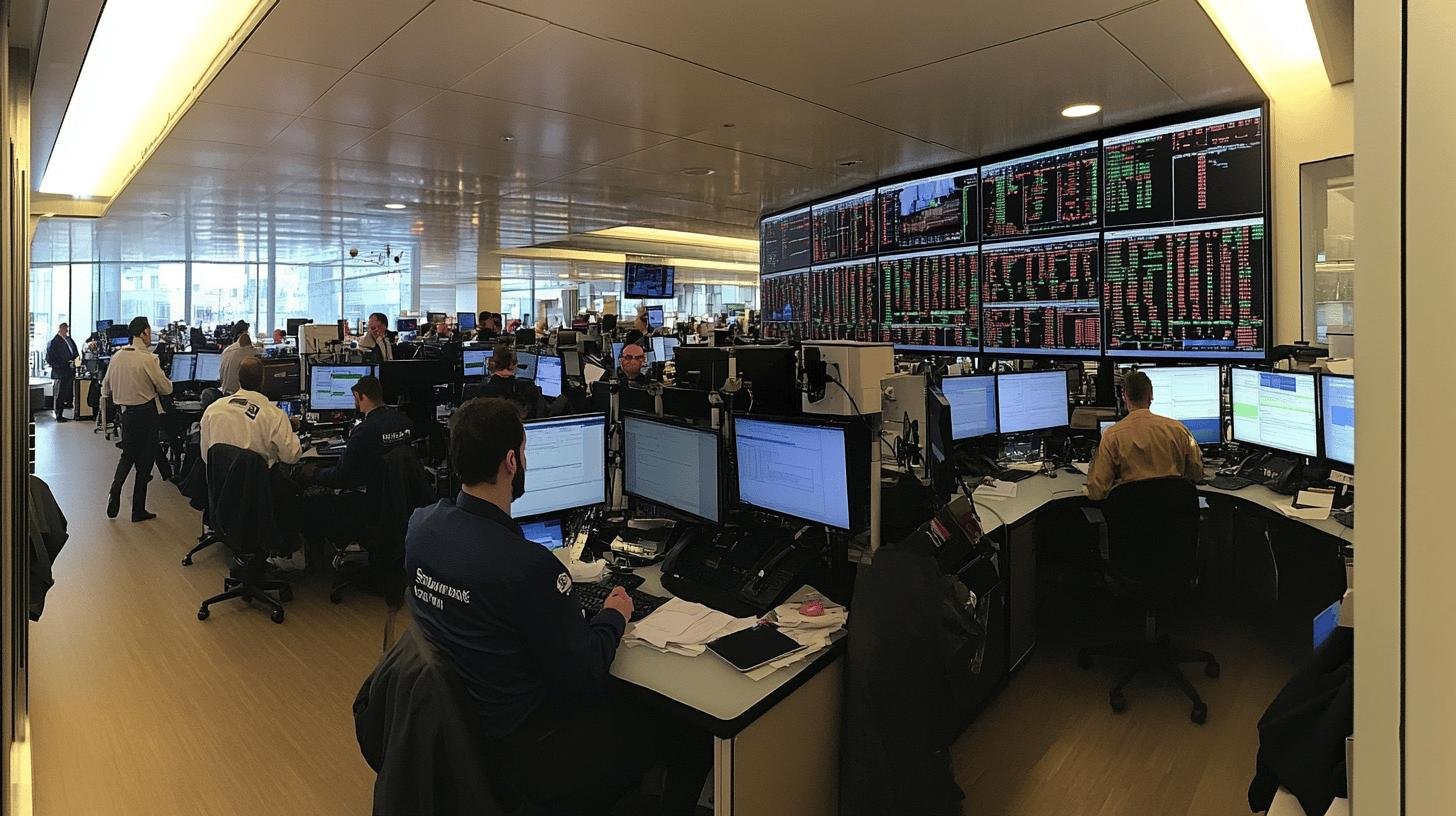 A busy trading floor illustrating market dynamics, a concept relevant to 'What Is Laissez Faire Economics'.