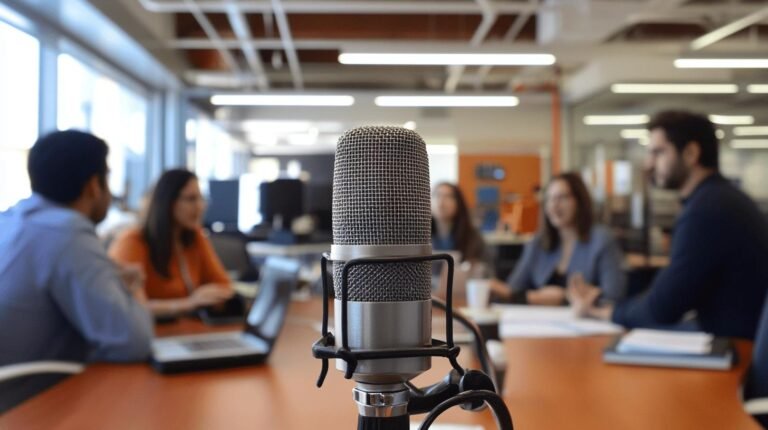 a microphone in front of a group of people - media and freedom of speech