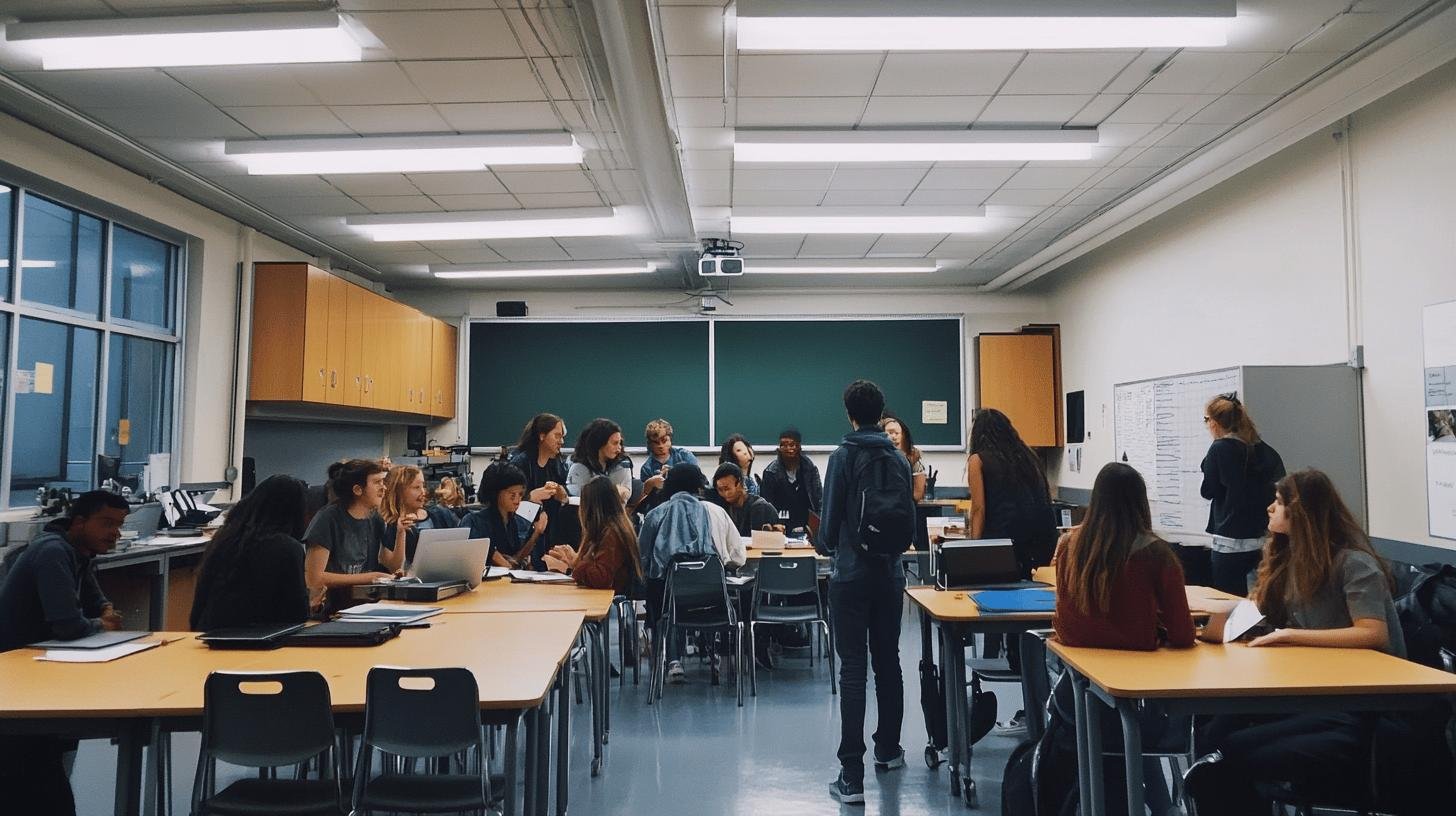 Students in a classroom discussing the removal of general education courses in Florida universities.