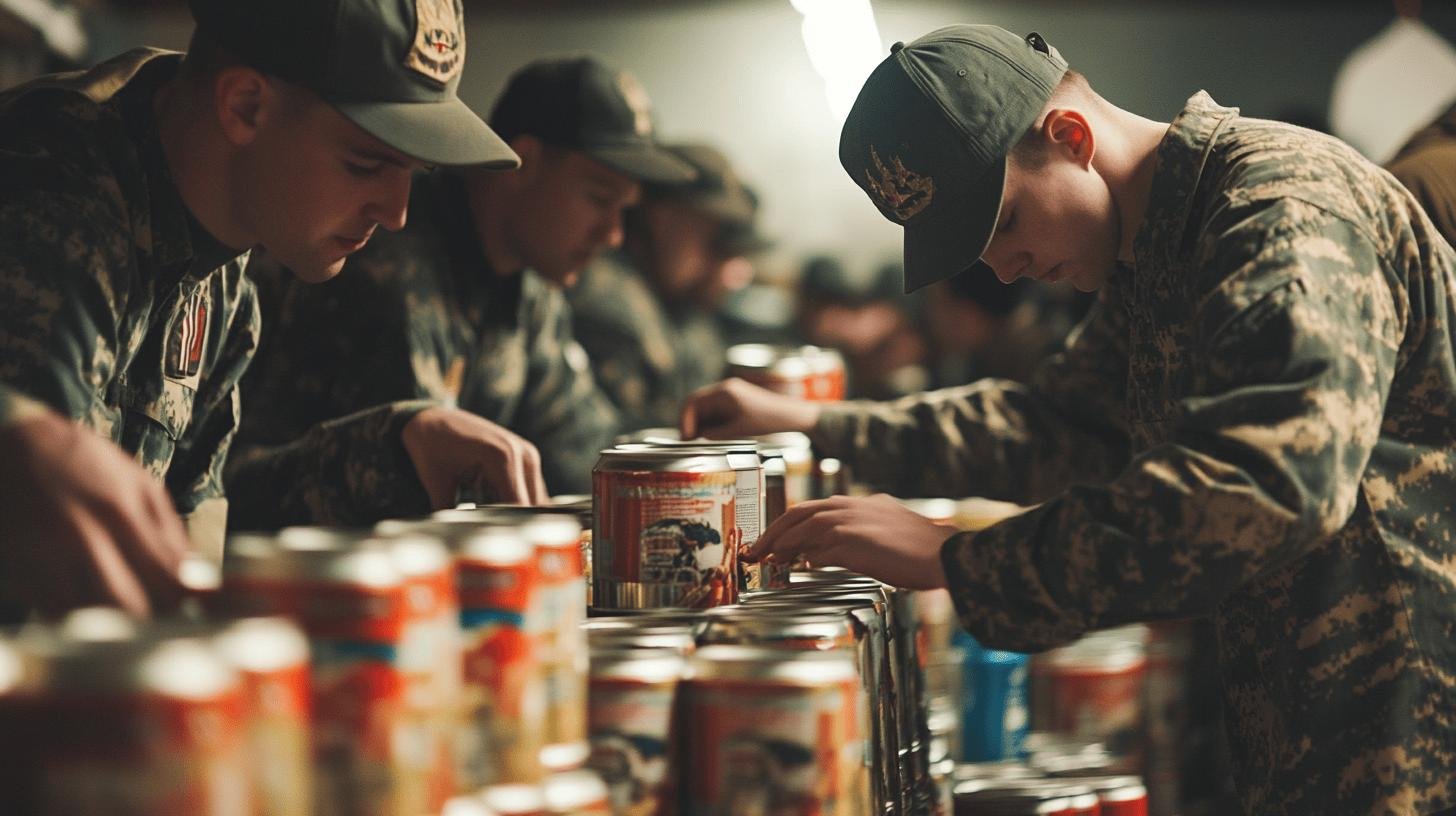 Veterans sorting canned goods - Veterans Giving Back to the Community.