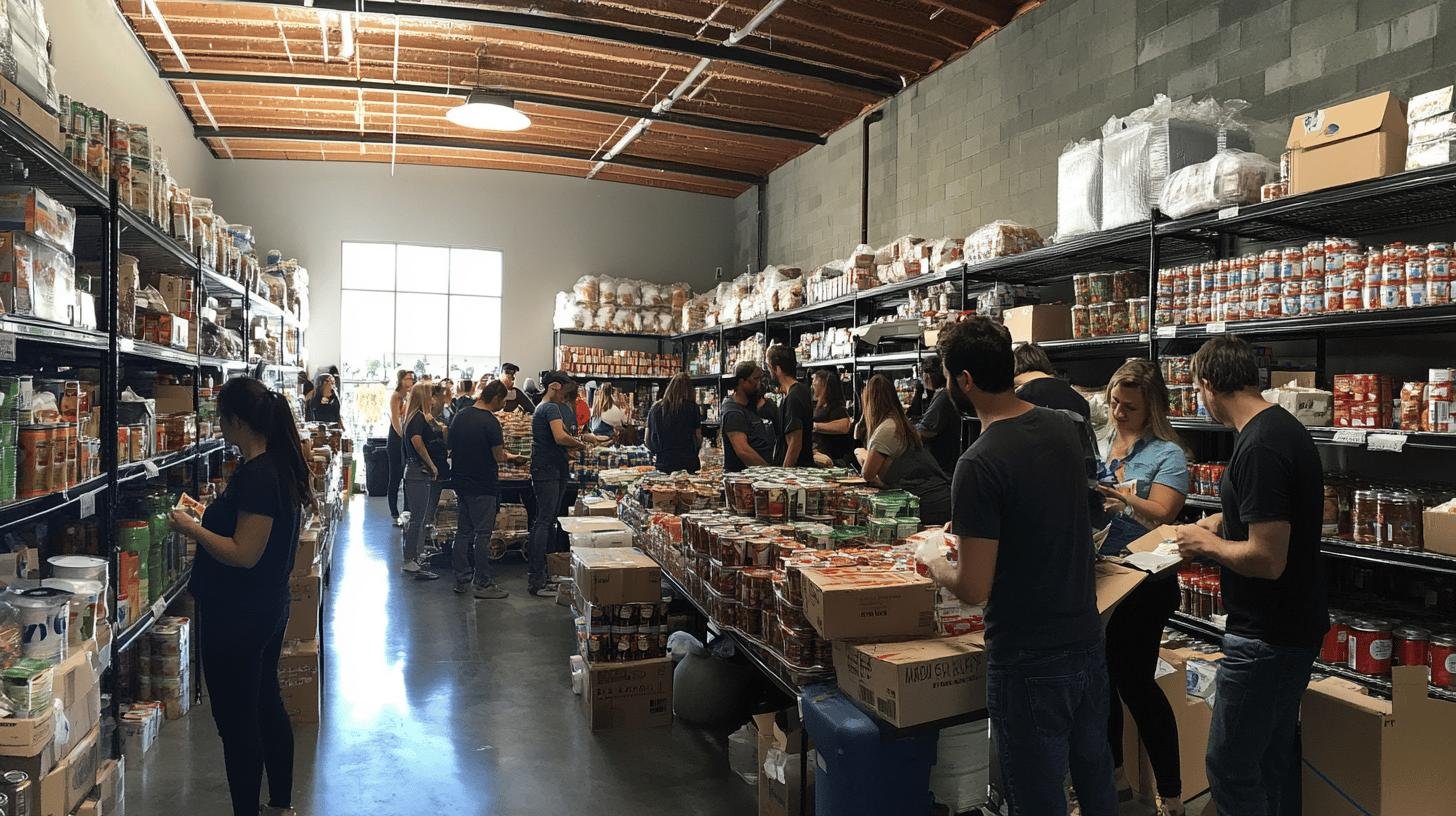 Volunteers sorting food donations at a community center - What Can You Give Back to the Community.