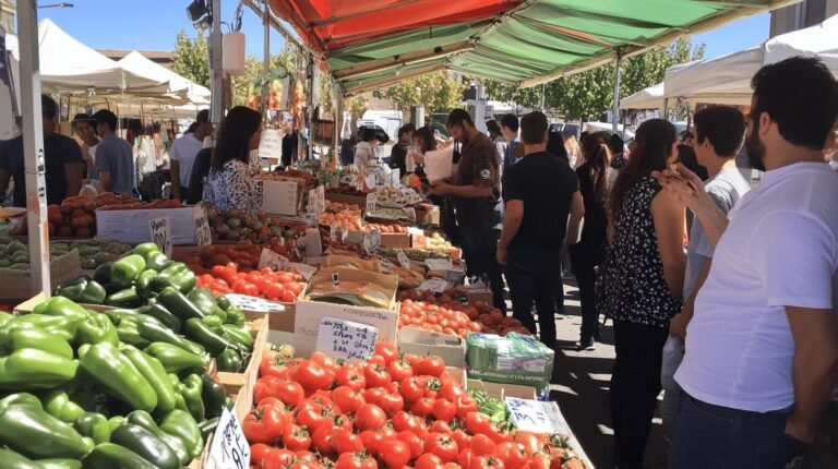 a group of people at a farmers market - What does consumer sovereignty mean in Economics