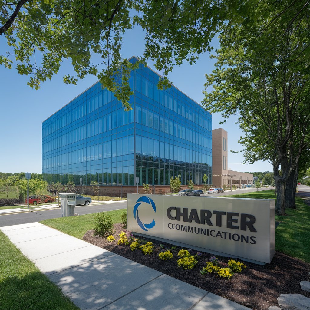 Charter Communications office building with company sign in front.