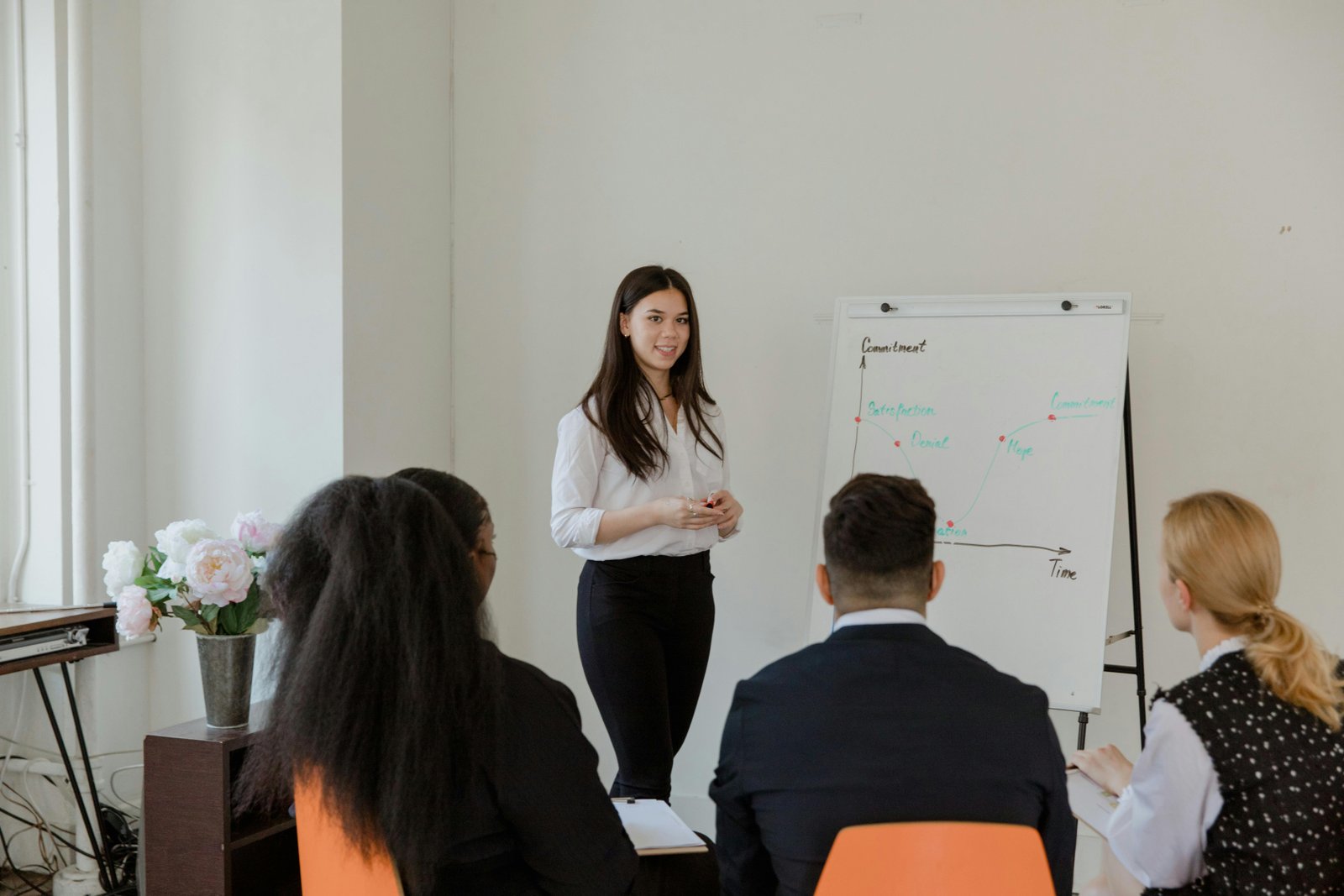 Presenter leading a discussion on Anti-Woke Employment Policies in a corporate setting.