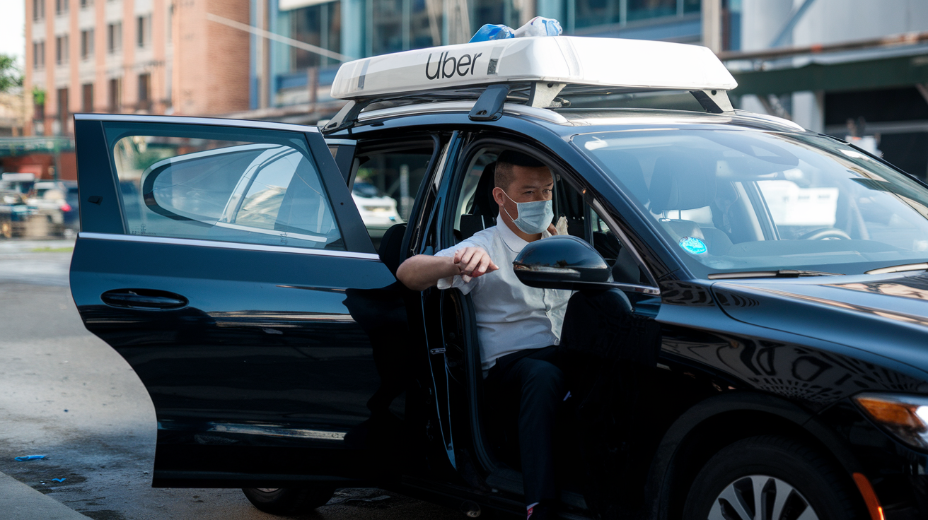 Uber driver in car wearing a mask - Uber Give Back to the Community?