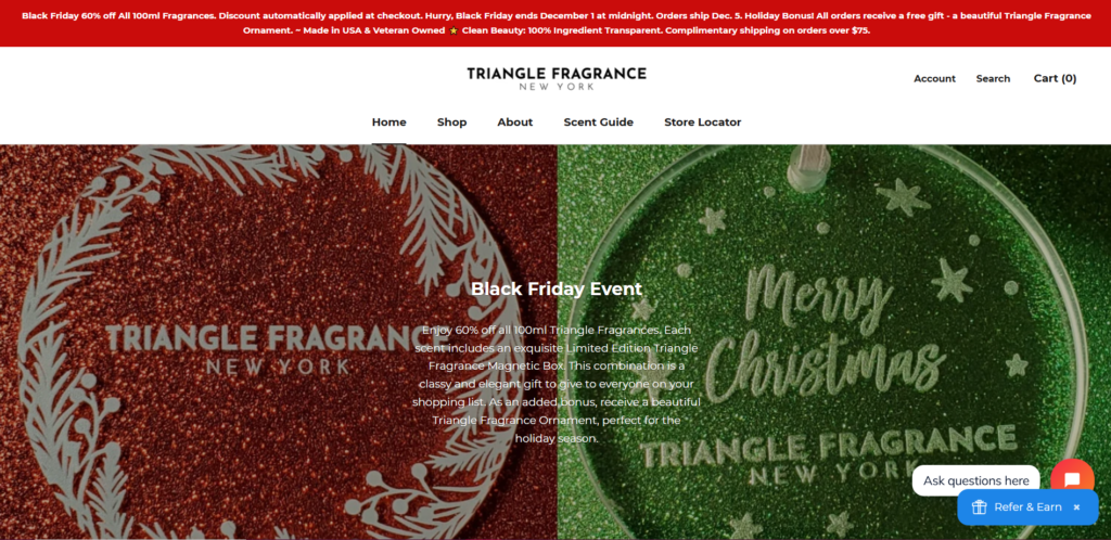 Triangle Fragrance homepage screenshot