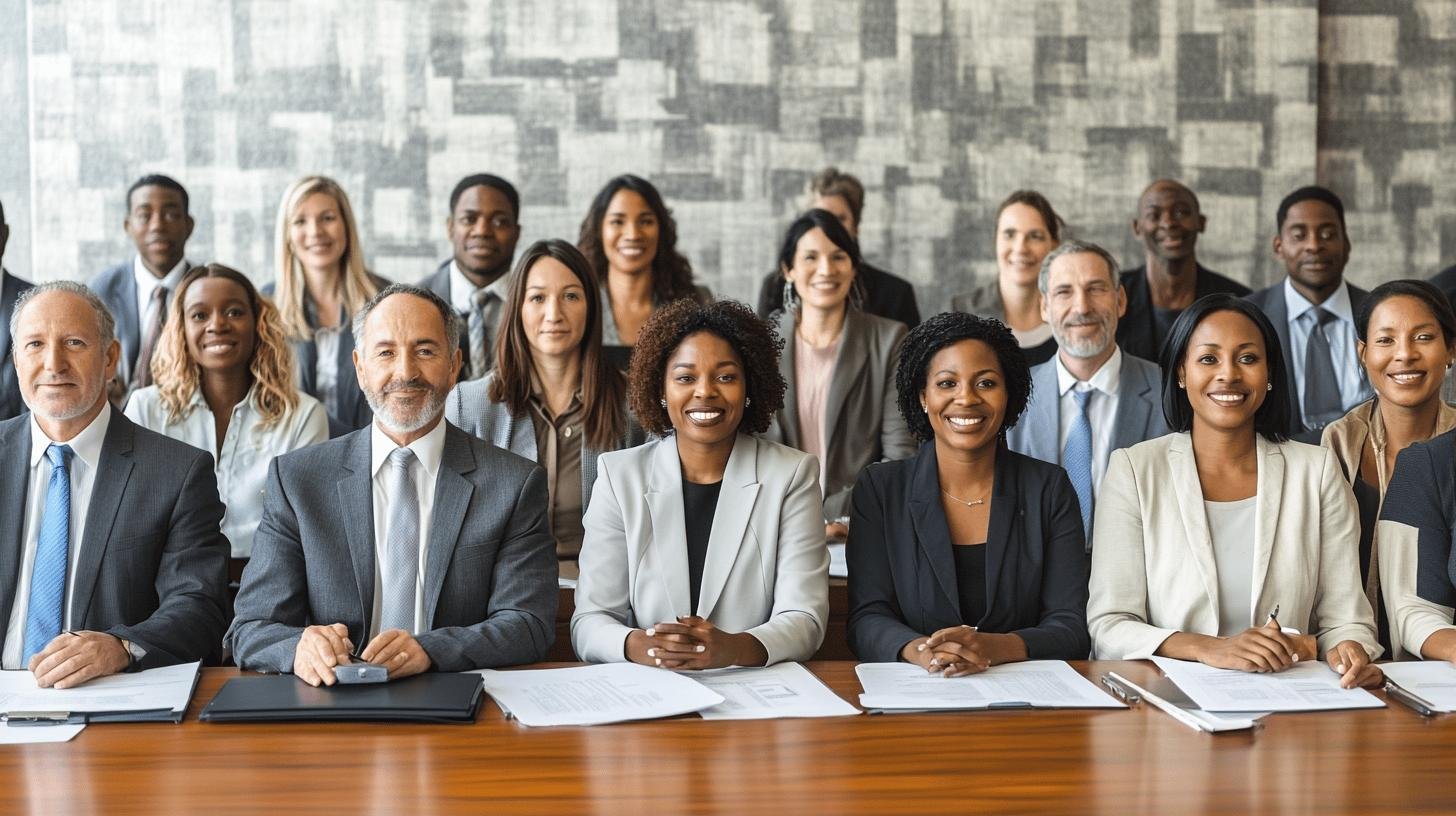 Diverse group of professionals seated together, representing Ethical Corporate Governance.