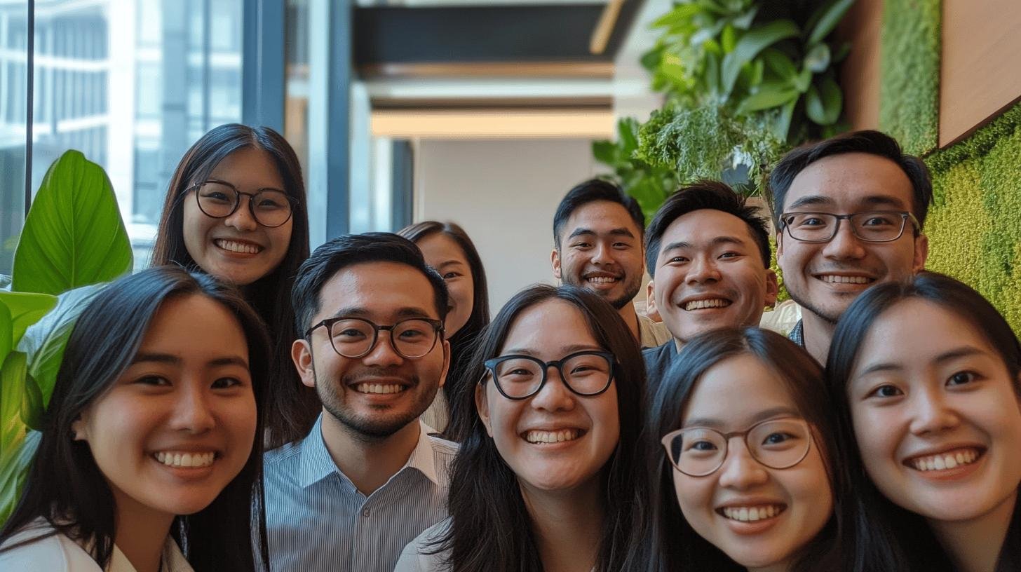 a group of people smiling for a photo - Importance of Work Life Balance