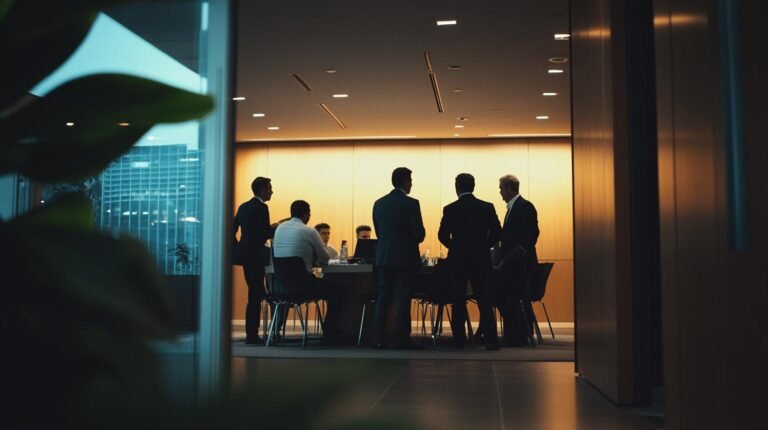 a group of men in suits having a discussion - best practices of corporate governance