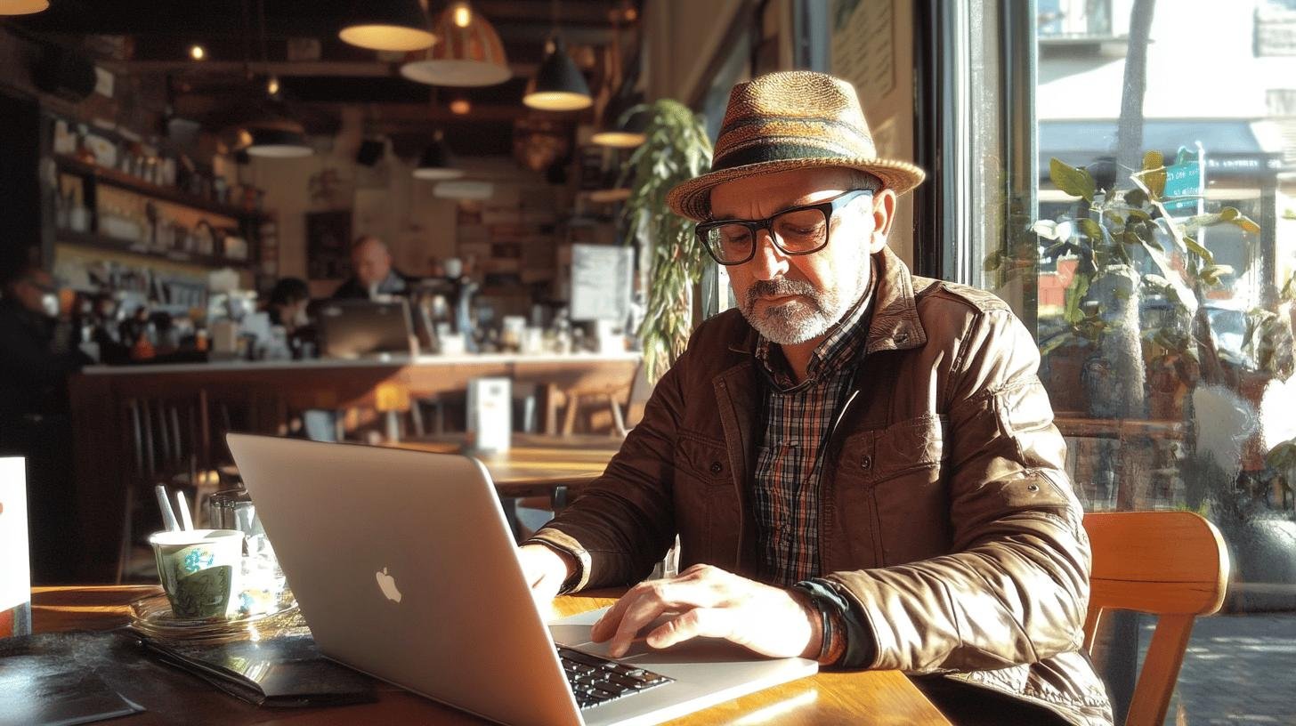 a man sitting at a table using a laptop - US Small Business Growth 