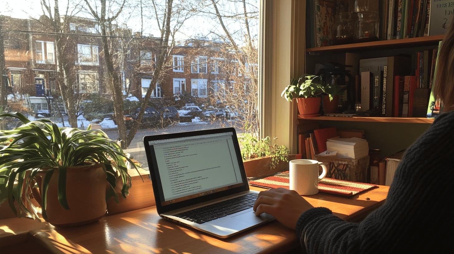 Person working on a laptop by a window, illustrating the concept of 'Lifestyle Business vs Growth Business' in a relaxed home environment.