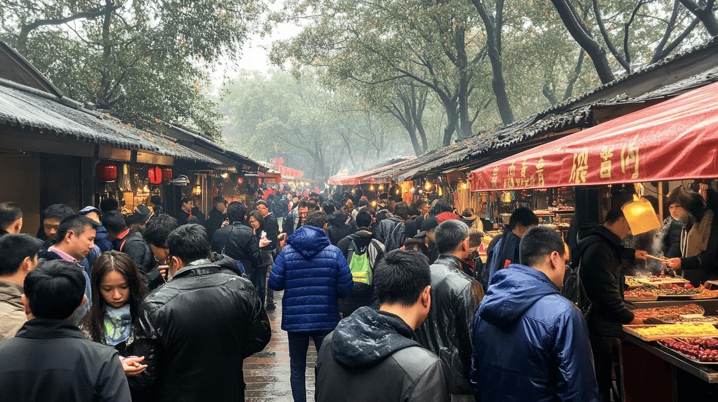 Crowded outdoor market scene exploring the question 'Does Consumer Sovereignty Exist.