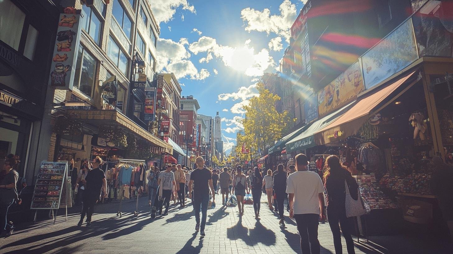 a crowd of people walking down a street - US Small Business Growth 