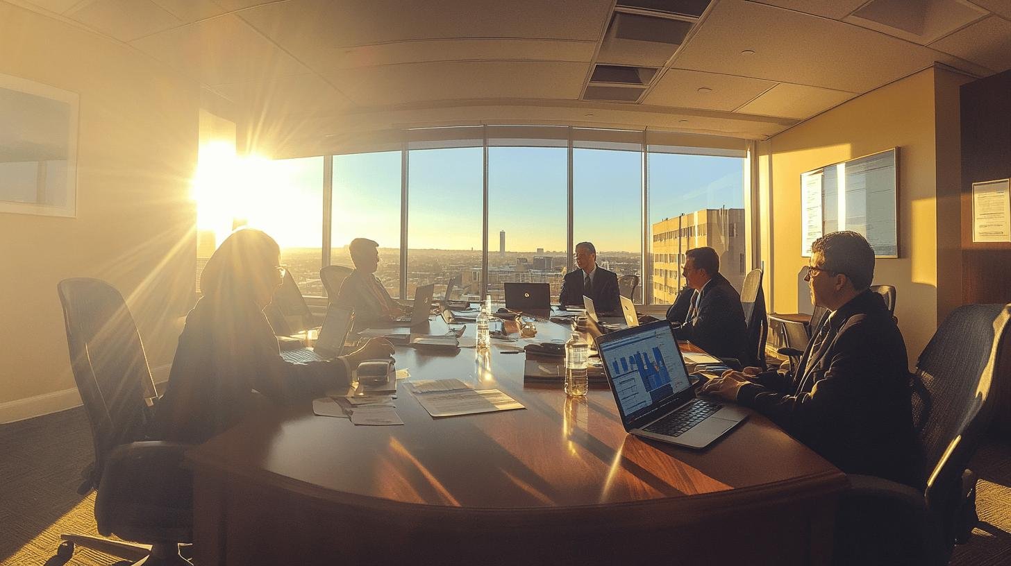 a group of people sitting around a table with laptops - problems with corporate governance